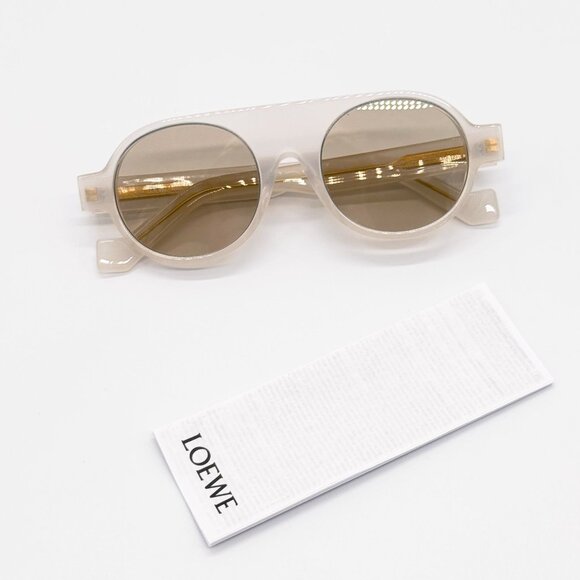 NEW LOEWE LW40020I 21E WHITE BROWN ROUND SUNGLASSES LOEWE - Picture 2 of 9